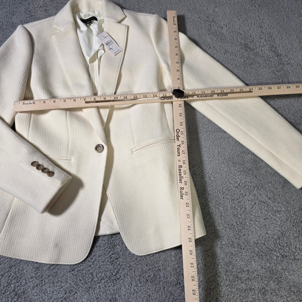 Ann Taylor Womens 2 Blazer Winter White Wool Blend Textured Single Button New - Picture 2 of 9